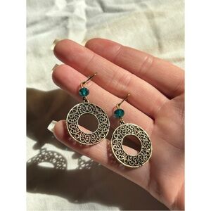 Boho Chic Green and Gold Beaded Earrings